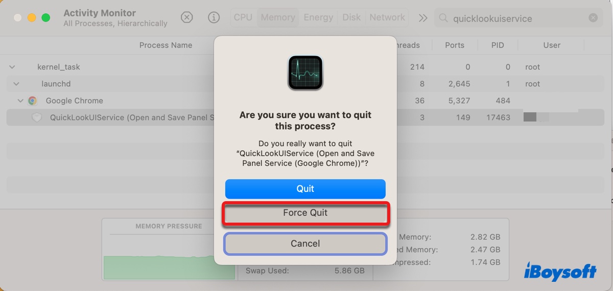 在 Mac 上强制退出 QuickLookUIService